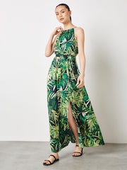 Apricot Blue Painterly Tropical Midi Dress - Image 1 of 5