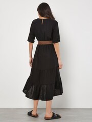 Apricot Black Tiered Plait Belt Dress With Linen - Image 3 of 4