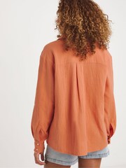 JD Williams Orange 100% Cotton Cheesecloth Shirt - Image 2 of 4