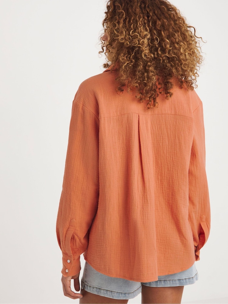 JD Williams Orange 100% Cotton Cheesecloth Shirt - Image 2 of 4