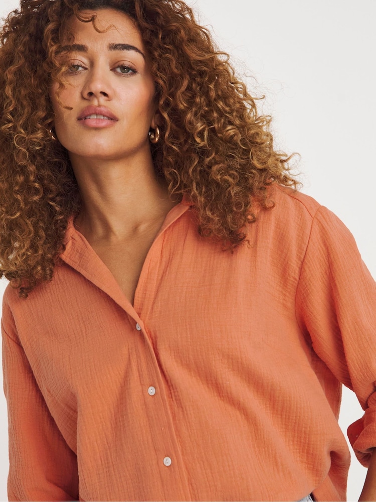 JD Williams Orange 100% Cotton Cheesecloth Shirt - Image 4 of 4