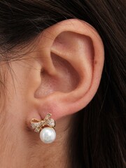 Jon Richard Gold Tone Cubic Zirconia And Pearl Bow Earrings - Image 1 of 4