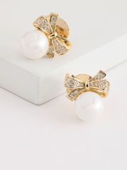 Jon Richard Gold Tone Cubic Zirconia And Pearl Bow Earrings - Image 2 of 4