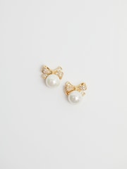 Jon Richard Gold Tone Cubic Zirconia And Pearl Bow Earrings - Image 3 of 4