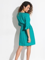 Pour Moi Green Carmen Short Sleeve Elasticated Neckline Short Dress - Image 2 of 4