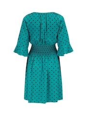 Pour Moi Green Carmen Short Sleeve Elasticated Neckline Short Dress - Image 4 of 4