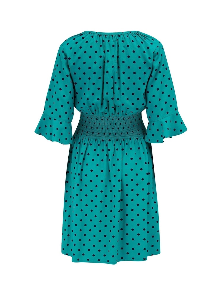 Pour Moi Green Carmen Short Sleeve Elasticated Neckline Short Dress - Image 4 of 4