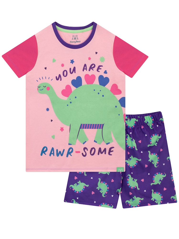Harry Bear Purple Dinosuar Print Short Pyjamas - Image 1 of 5