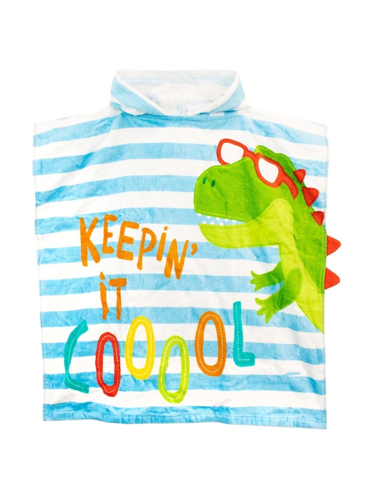 Harry Bear Blue Dinosaur 100% Cotton Hooded Towel Poncho - Image 2 of 5
