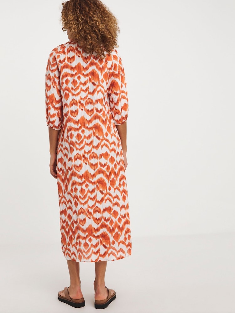 JD Williams Orange Crinkle Balloon Sleeve Midi Shirt Dress - Image 2 of 4 JD Williams Orange Crinkle Balloon Sleeve Midi Shirt Dress - Image 2 of 4