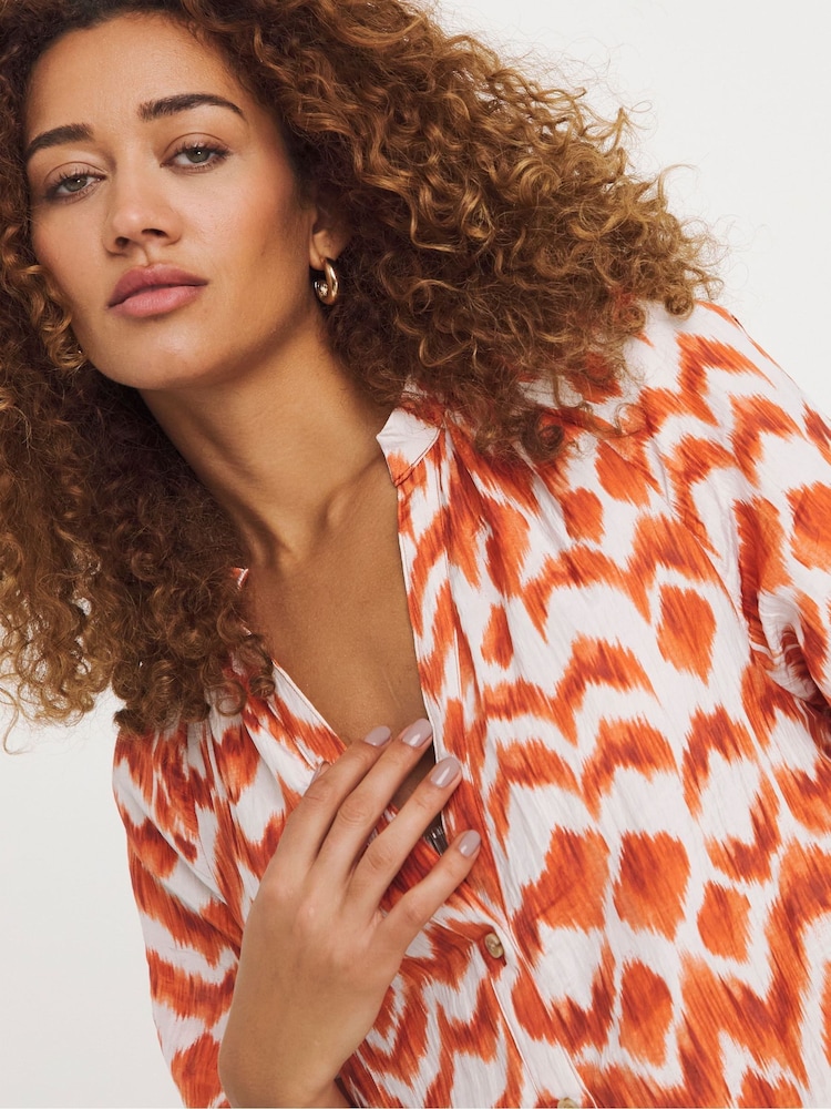 JD Williams Orange Crinkle Balloon Sleeve Midi Shirt Dress - Image 4 of 4 JD Williams Orange Crinkle Balloon Sleeve Midi Shirt Dress - Image 4 of 4