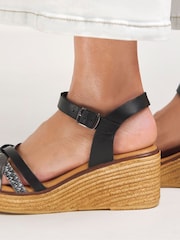 JD Williams Black Extra Wide Fit Leather Strappy Sandals - Image 4 of 4