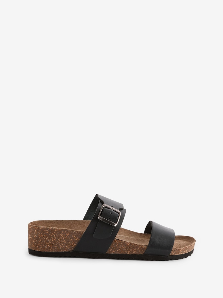 JD Williams Black Leather Buckle Footbed Mule Sandals in Wide Fit - Image 5 of 5