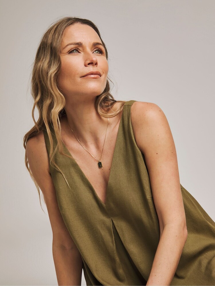 Antholgoy By JD Williams Green Twist Linen Midi Dress - Image 4 of 4 Antholgoy By JD Williams Green Twist Linen Midi Dress - Image 4 of 4