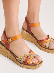 JD Williams Brown Leather Strappy Sandals in Extra Wide Fit - Image 1 of 4
