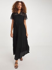 JD Williams Black Crinkle Crochet Trim Smock Dress - Image 1 of 4