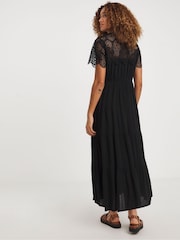 JD Williams Black Crinkle Crochet Trim Smock Dress - Image 2 of 4