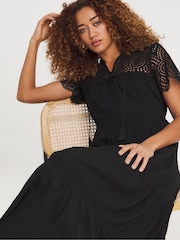 JD Williams Black Crinkle Crochet Trim Smock Dress - Image 3 of 4