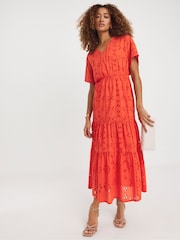 JD Williams Orange Broderie Smock Dress - Image 1 of 4