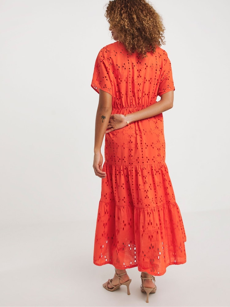 JD Williams Orange Broderie Smock Dress - Image 2 of 4