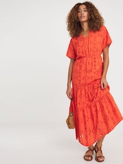 JD Williams Orange Broderie Smock Dress - Image 3 of 4
