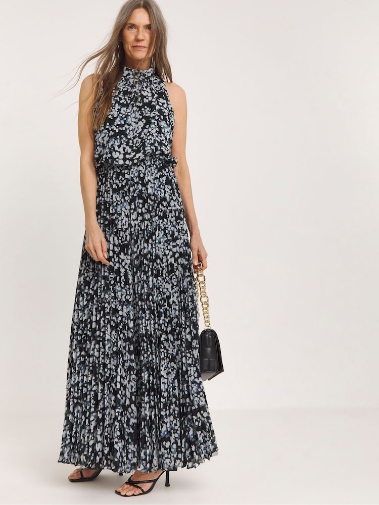 JD Williams Black Pleated Occasion Maxi Dress - Image 1 of 4