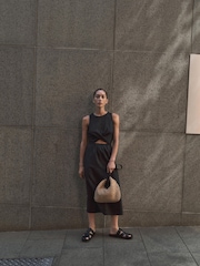 Hush Black Linen Blend Maggie Twist Front Midi Dress - Image 1 of 4
