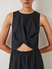 Hush Black Linen Blend Maggie Twist Front Midi Dress - Image 3 of 4