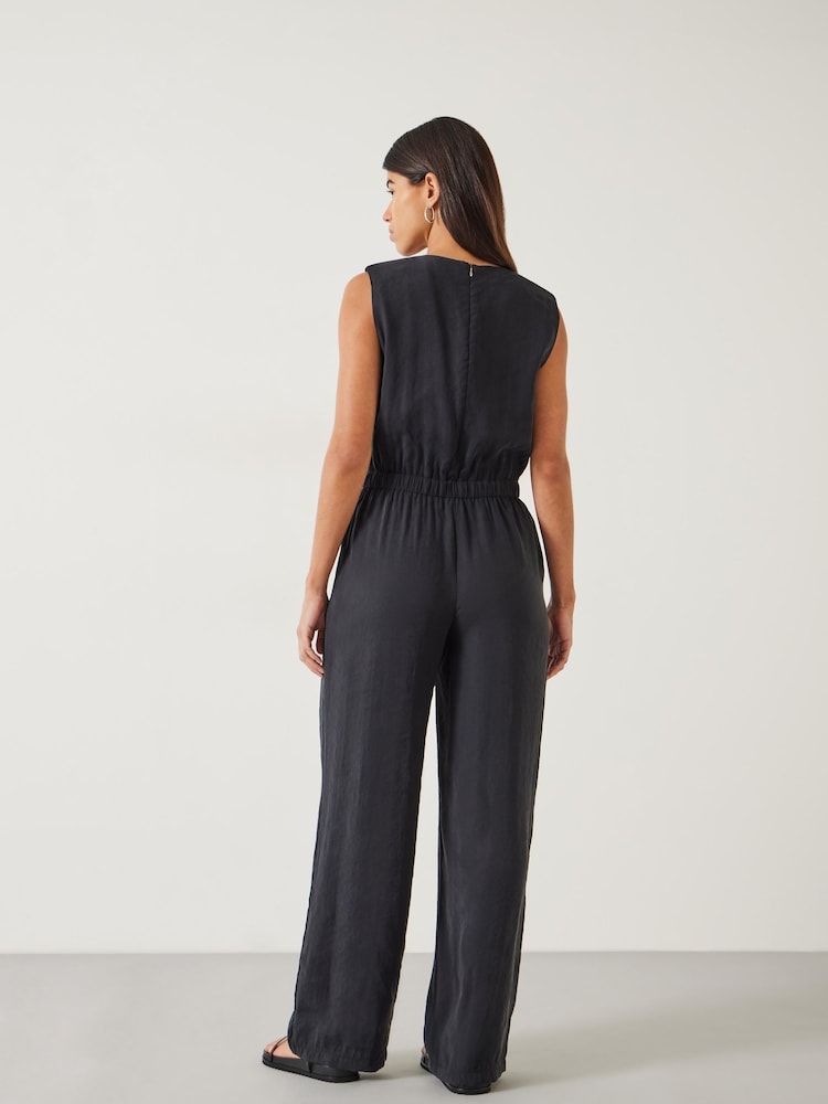 Hush Black Kirza Textured 100% Cotton Jumpsuit - Image 3 of 6