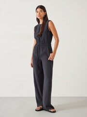 Hush Black Kirza Textured 100% Cotton Jumpsuit - Image 4 of 6