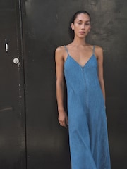 Hush Blue 100% Cotton Saskia Denim Slip Maxi Dress - Image 1 of 5