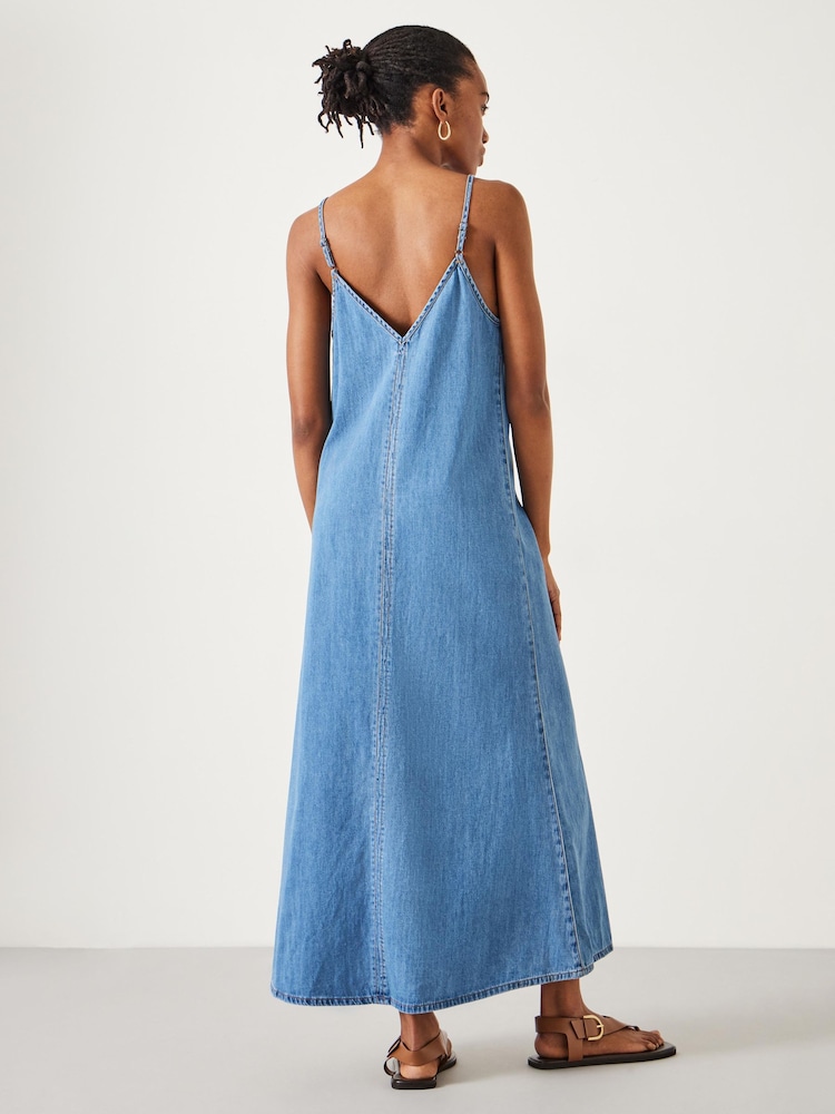 Hush Blue 100% Cotton Saskia Denim Slip Maxi Dress - Image 3 of 5