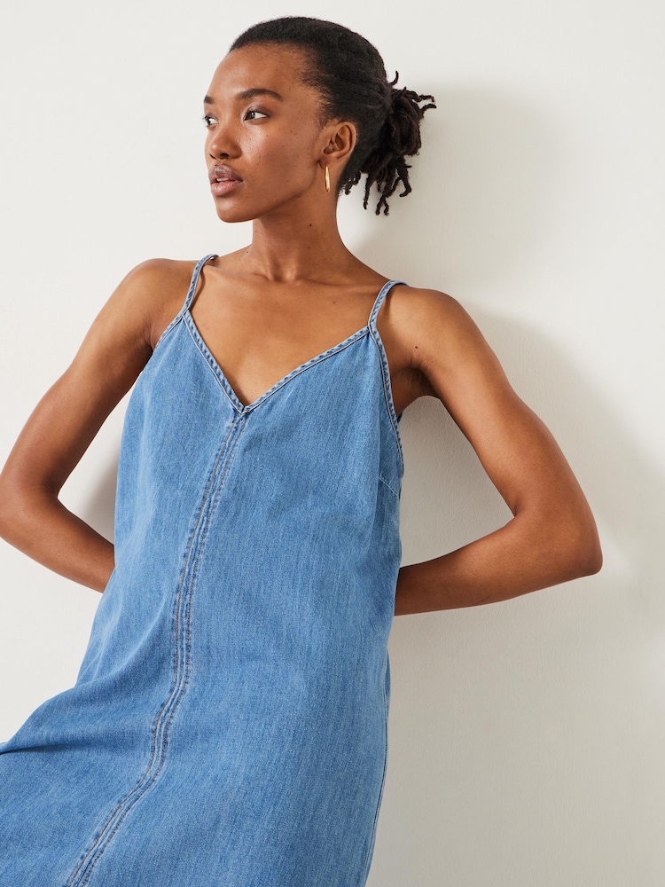 Hush Blue 100% Cotton Saskia Denim Slip Maxi Dress - Image 4 of 5