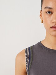 Hush Black Ash Crochet Trim 100% Cottton Tank - Image 4 of 5