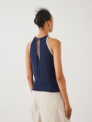 Hush Blue 100% Cotton Keekee Contrast Stitch Knitted Cami Top - Image 3 of 5