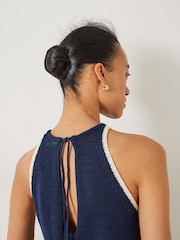 Hush Blue 100% Cotton Keekee Contrast Stitch Knitted Cami Top - Image 4 of 5