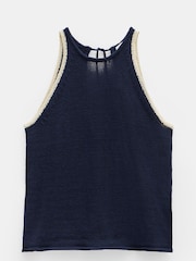 Hush Blue 100% Cotton Keekee Contrast Stitch Knitted Cami Top - Image 5 of 5