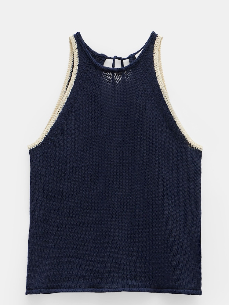 Hush Blue 100% Cotton Keekee Contrast Stitch Knitted Cami Top - Image 5 of 5
