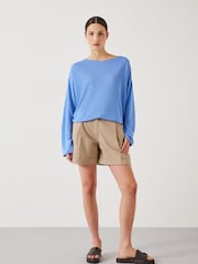 Hush Blue Aarani Open Neck Linen Blend Crew Top - Image 2 of 4