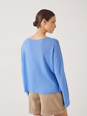 Hush Blue Aarani Open Neck Linen Blend Crew Top - Image 3 of 4