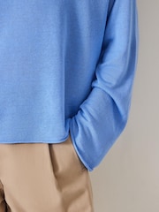 Hush Blue Aarani Open Neck Linen Blend Crew Top - Image 4 of 4