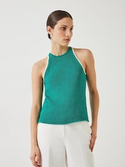 Hush Green 100% Cotton Keekee Contrast Stitch Knitted Cami Top - Image 1 of 5