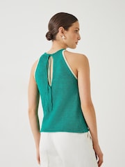 Hush Green 100% Cotton Keekee Contrast Stitch Knitted Cami Top - Image 2 of 5