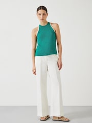 Hush Green 100% Cotton Keekee Contrast Stitch Knitted Cami Top - Image 3 of 5