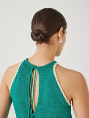 Hush Green 100% Cotton Keekee Contrast Stitch Knitted Cami Top - Image 4 of 5