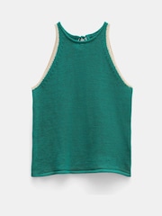 Hush Green 100% Cotton Keekee Contrast Stitch Knitted Cami Top - Image 5 of 5