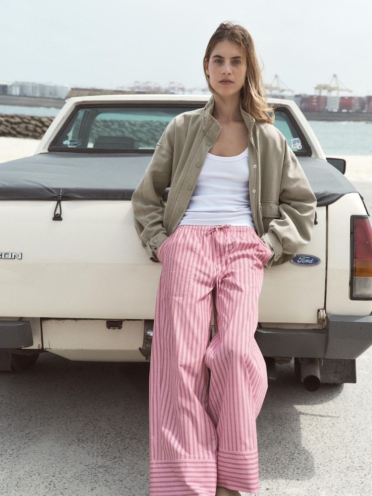 Hush Pink Santorini Striped 100% Cotton Trousers - Image 1 of 6