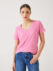 Hush Pink Hari Scoop Neck 100% Cotton Slub T-Shirt - Image 1 of 5