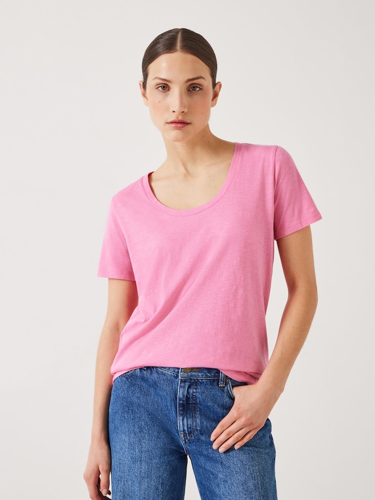 Hush Pink Hari Scoop Neck 100% Cotton Slub T-Shirt - Image 1 of 5