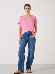 Hush Pink Hari Scoop Neck 100% Cotton Slub T-Shirt - Image 2 of 5
